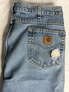 Carhartt B17 DST Relaxed Fit Jeans 34x32 Distressed Light Wash Denim Mens